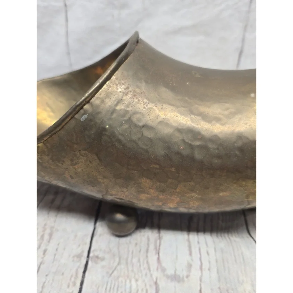 MCM Vintage Solid Brass Horn Of Plenty Vessel/Vase Ball Feet Cornucopia